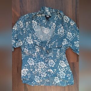 PAIGE Teal and White Floral Blouse